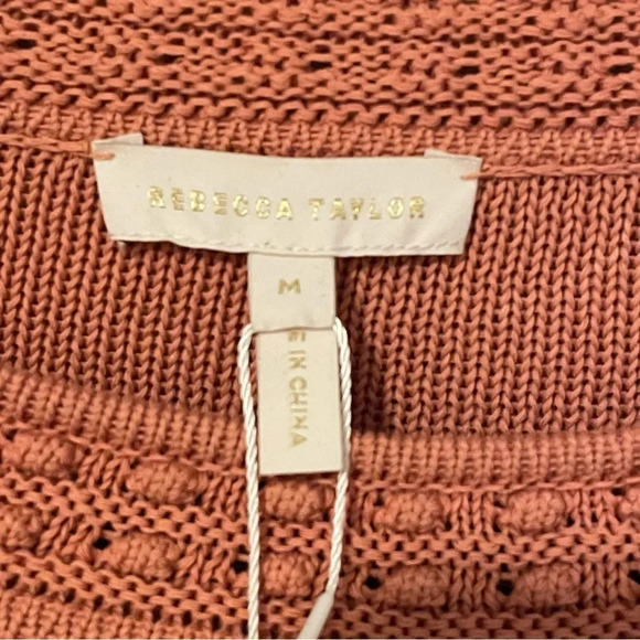 NWT Rebecca Taylor Pointelle Quilt Pullover Sweater Terra Orange M - Picture 8 of 9